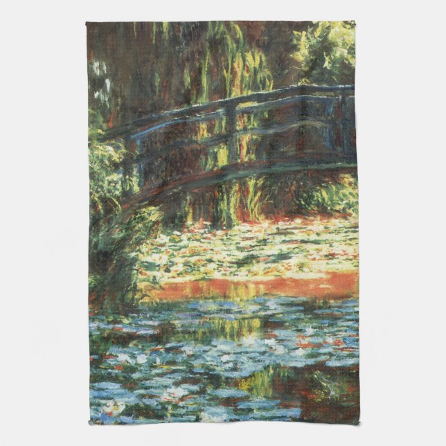 Bridge Over the Waterlily Pond by Claude Monet Tea Towel (Vertical)