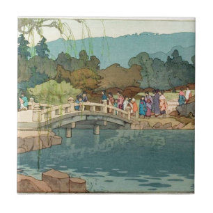 Bridge Over Water Vintage Japanese Art Ukiyo-E Tile
