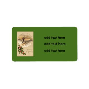 Bridge Snow Wintry Scene Holly Label