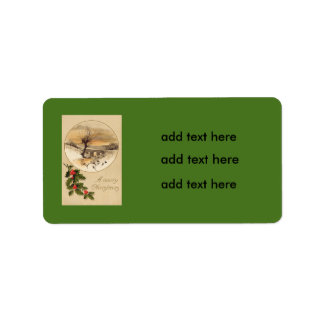 Bridge Snow Wintry Scene Holly Label