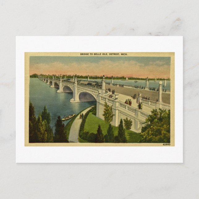 Bridge to Belle Isle Detroit, Michigan, Vintage Postcard (Front)