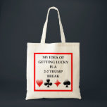 BRIDGE TOTE BAG<br><div class="desc">funny, humour, duplicate, bridge, life master, club, partner, game, player, playing</div>