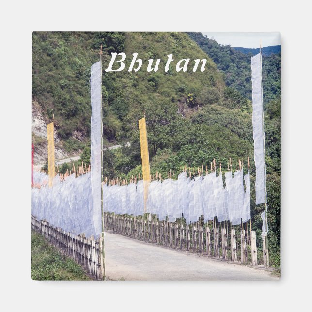 Bridge with Buddhist Prayer Flags - Bhutan Magnet (Front)