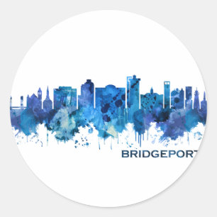Bridgeport Connecticut Skyline Blue Classic Round Sticker