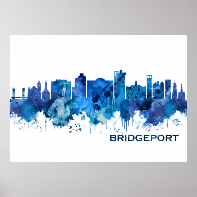Bridgeport Connecticut Skyline Blue Poster (Front)