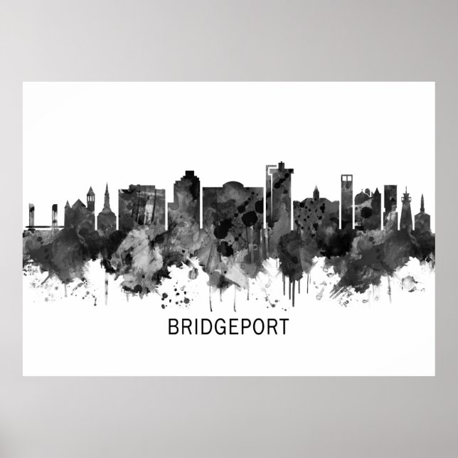 Bridgeport Connecticut Skyline BW Poster (Front)