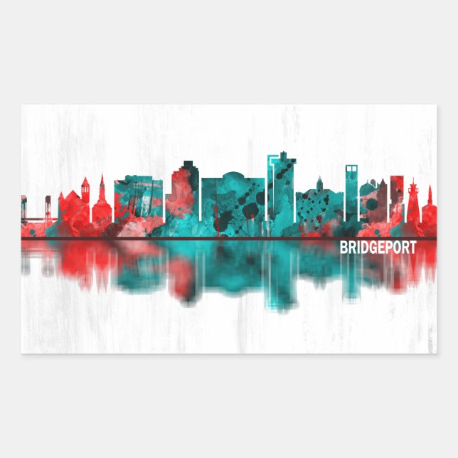 Bridgeport Connecticut Skyline Rectangular Sticker (Front)