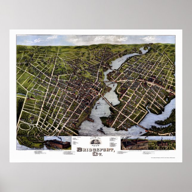 Bridgeport, CT Panoramic Map - 1875 Poster (Front)
