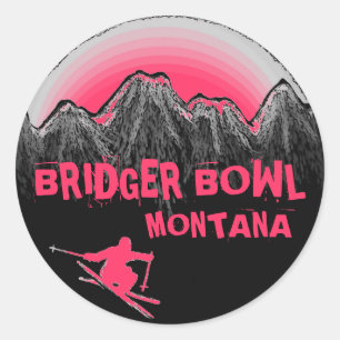 Bridger Bowl Montana pink skier stickers