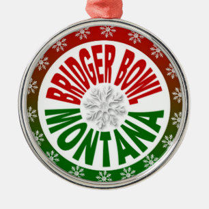 Bridger Bowl Montana red green holiday ornament