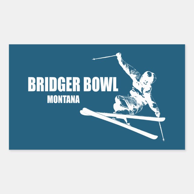 Bridger Bowl Montana Skier Rectangular Sticker (Front)