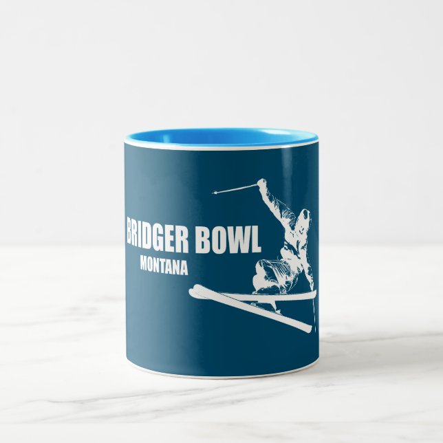 Bridger Bowl Montana Skier Two-Tone Coffee Mug (Center)