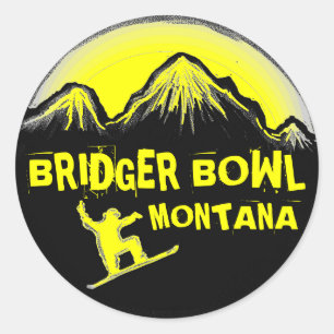 Bridger Bowl Montana yellow snowboard stickers