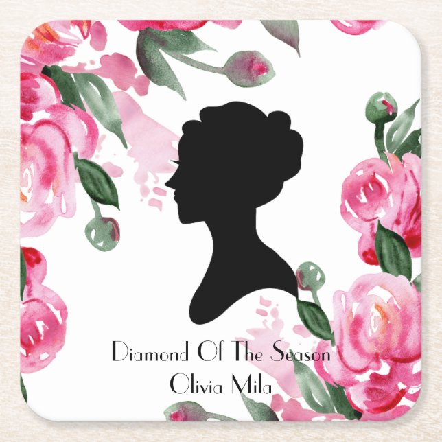 BRIDGERTON FLORAL BRIDAL SHOWER SQUARE PAPER COASTER (Front)