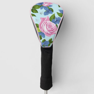 Bridgerton Inspired Blue lilies pink roses Floral Golf Head Cover