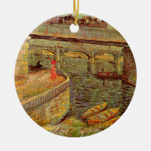 Bridges Across Seine, Asnieres by Vincent van Gogh Ceramic Ornament (Front)