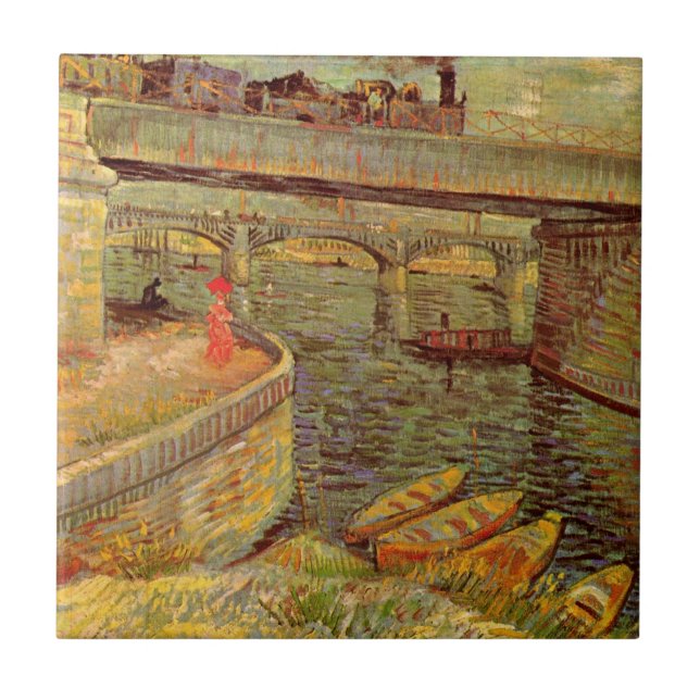 Bridges Across Seine, Asnieres by Vincent van Gogh Ceramic Tile (Front)