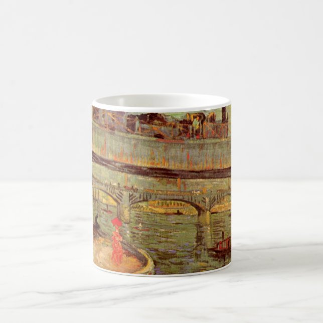 Bridges Across Seine, Asnieres by Vincent van Gogh Coffee Mug (Center)
