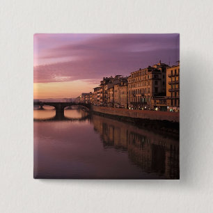 Bridges over the Arno River at sunset, 15 Cm Square Badge