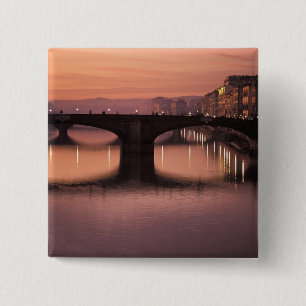 Bridges over the Arno River at sunset, 2 15 Cm Square Badge