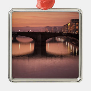 Bridges over the Arno River at sunset, 2 Metal Ornament
