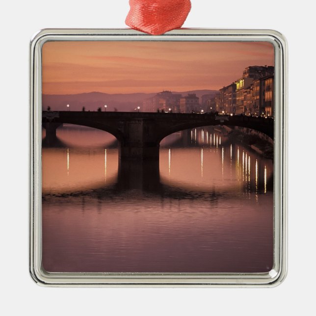 Bridges over the Arno River at sunset, 2 Metal Ornament (Front)