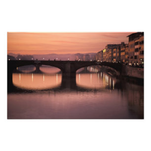 Bridges over the Arno River at sunset, 2 Photo Print