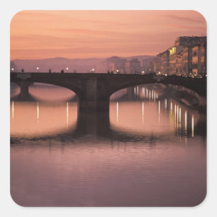 Bridges over the Arno River at sunset, 2 Square Sticker