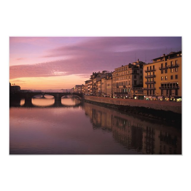 Bridges over the Arno River at sunset, Photo Print (Front)