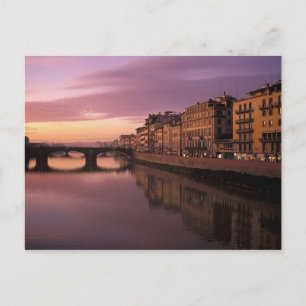 Bridges over the Arno River at sunset, Postcard
