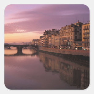 Bridges over the Arno River at sunset, Square Sticker