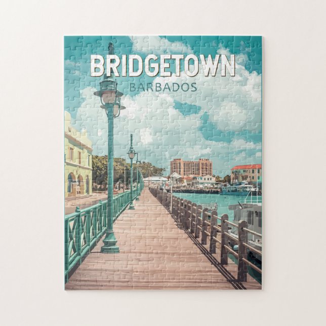 Bridgetown Barbados Illustration Travel Art Retro Jigsaw Puzzle (Vertical)
