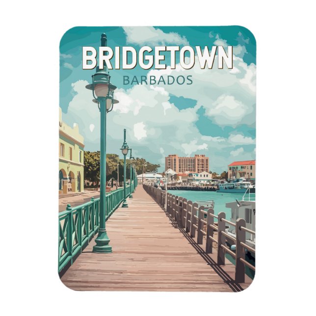 Bridgetown Barbados Illustration Travel Art Retro Magnet (Vertical)