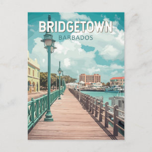 Bridgetown Barbados Illustration Travel Art Retro Postcard