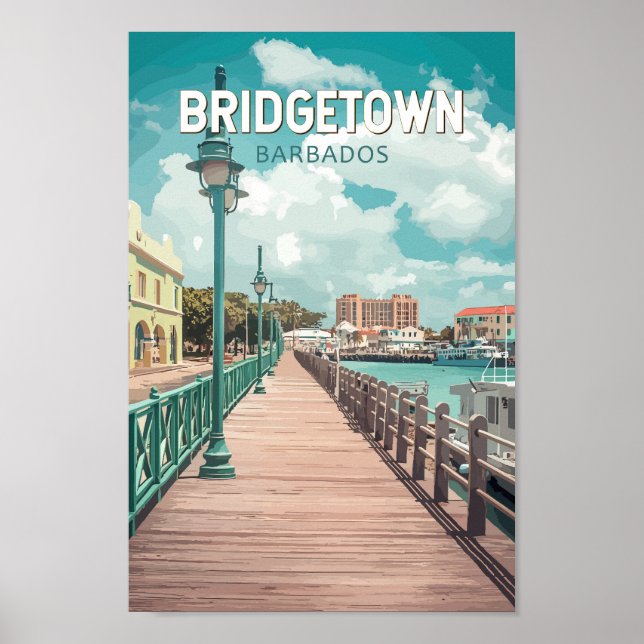 Bridgetown Barbados Illustration Travel Art Retro Poster (Front)
