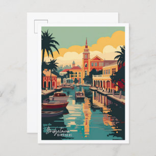 Bridgetown Barbados Vintage Travel Illustration Postcard
