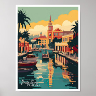 Bridgetown Barbados Vintage Travel Illustration Poster