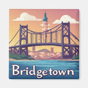 Bridgetown Sunset Bridge Over Water With City Sky Magnet