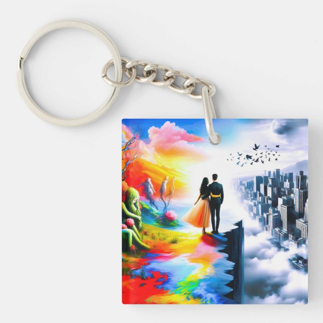 Bridging Worlds of Reality and Dreams Key Ring (Front)