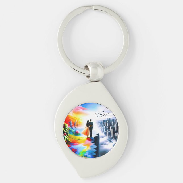 Bridging Worlds of Reality and Dreams Key Ring (Front)