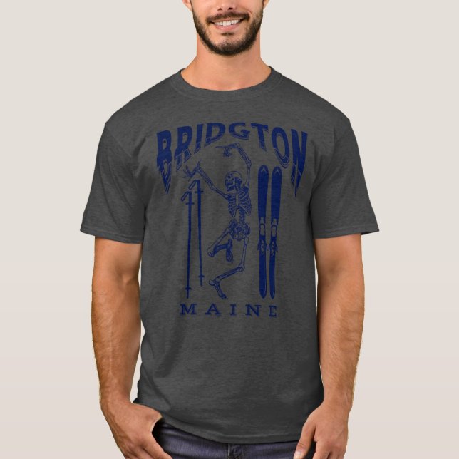 Bridgton Maine Ski Skeleton Navy T-Shirt (Front)