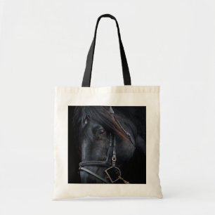 Bridled Black Stallion Face Tote Bag