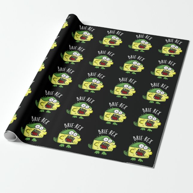 Brie-rex Funny Cheese TRex Pun Dark BG Wrapping Paper (Unrolled)
