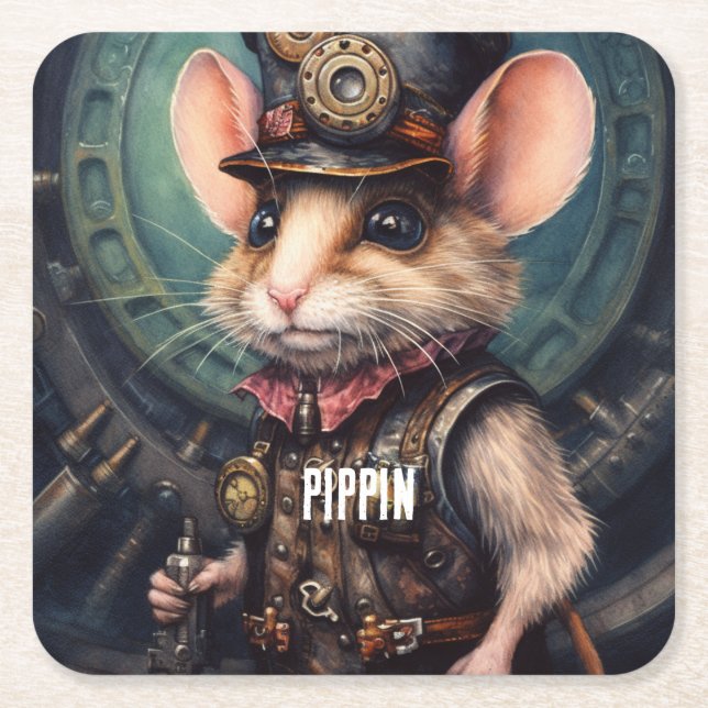 Brie Top Hat Steampunk Square Paper Coaster (Front)