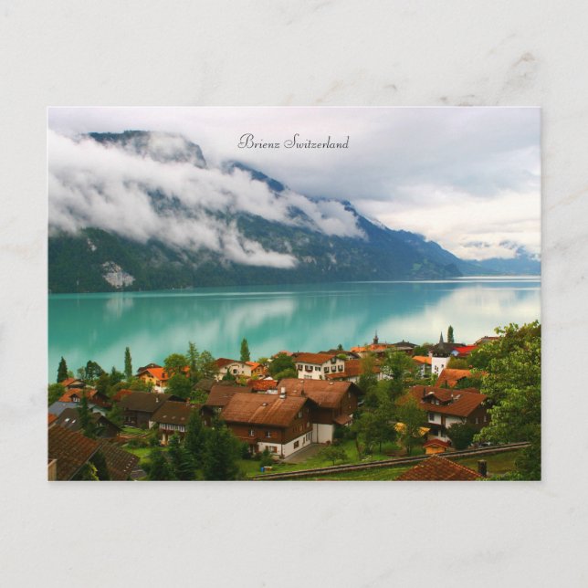 Brienz Switzerland & bluish green lake Brienzersee Postcard (Front)
