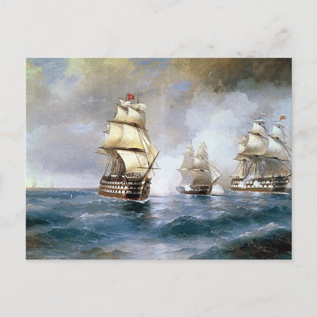 Brig Mercury Attacked by Two Turkish Ships Postcard (Front)