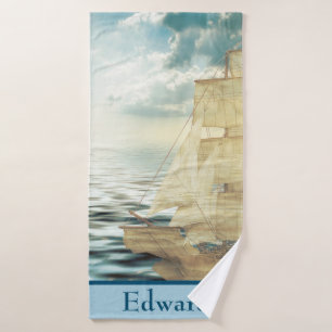 Brigantine Sailboat & Seagulls Bath Towel Set