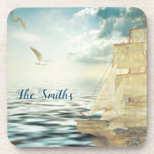 Brigantine Sailboat & Seagulls Coaster