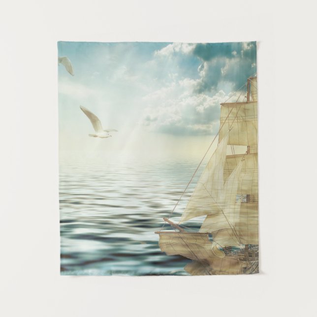 Brigantine Sailboat & Seagulls Tapestry (Front)