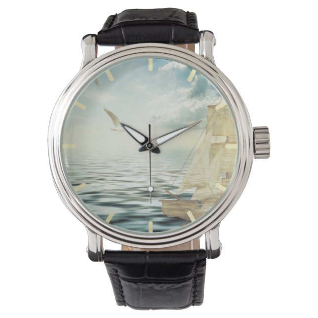 Brigantine Sailboat & Seagulls Watch (Front)